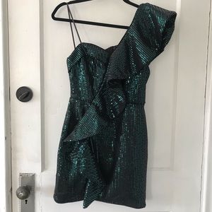 NWT DO+BE Green Sequin One Shoulder Mini Dress
